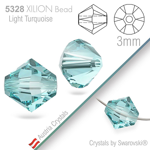 SWAROVSKI  XILION Bead  5328 barva Light Turquoise velikost 3mm. Balení 25Ks