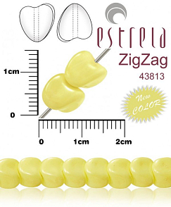 VOSKOVANÉ korále tvar ZigZag. Velikost 6x9mm. Barva BABY Color 43813 (baby žlutá pastelová). Balení 14ks na návleku.