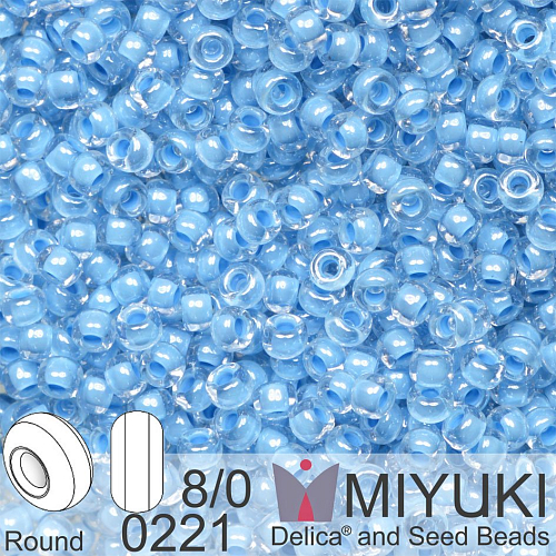 Korálky Miyuki Round 8/0. Barva 0221 Sky Blue Lined Crystal. Balení 5g