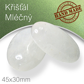 Minerály HMATKY ručně broušené tvar Ovál velikost 45x30mm tl.15mm Křišťál Mléčný