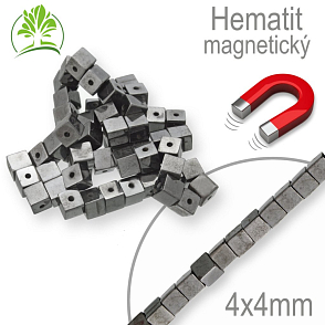 Hematitové MAGNETICKÉ korálky tvar Kostka 4x4mm. Balení 10Ks.