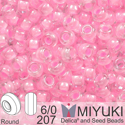 Korálky Miyuki Round 6/0. Barva 207 Pink Lined Crystal. Balení 5g