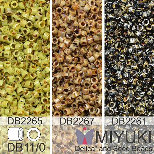 Korálky Miyuki Delica 11/0. Barevné variace č. 7  DB2267, DB2261, DB2265. Balení 3x5g
