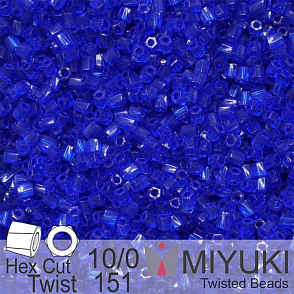 Korálky Miyuki Hex Cut Twisted Bugle 2,2x2,2mm. Barva 151 Transparent Cobalt. Balení 5g.