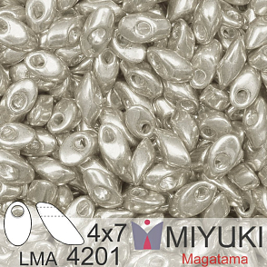 Korálky MIYUKI tvar Long MAGATAMA velikost 4x7mm. Barva LMA-4201 Duracoat Galvanized Silver . Balení 5g.
