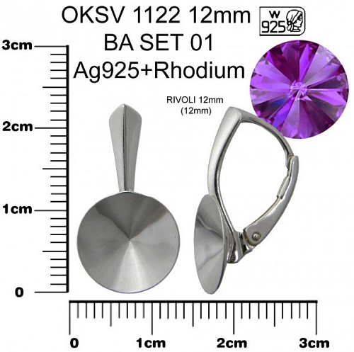 MECHANICKÁ NÁUŠNICE na rivoli ozn. OKSV 1122 12mm BA SET 01 RHODIUM. Materiál  AG925+RHODIUM.váha 1,10g..