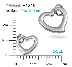 Přívěsek Ocel ozn-P1245 SRDCE s kroužkem velikost 14x13,5mm. Řada přívěsků ProfiLUX
