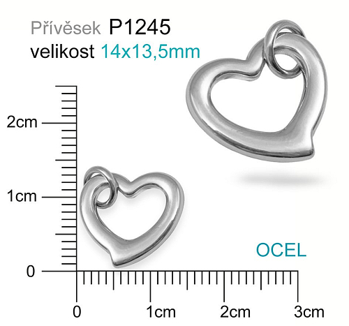 Přívěsek Ocel ozn-P1245 SRDCE s kroužkem velikost 14x13,5mm. Řada přívěsků ProfiLUX
