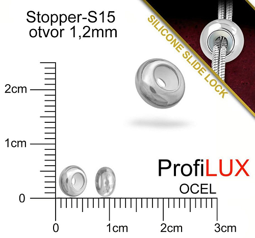 Stopper CHIRURGICKÁ OCEL ozn.-S15. velikost pr.6,0x3,0mm. Otvor 1,2mm.