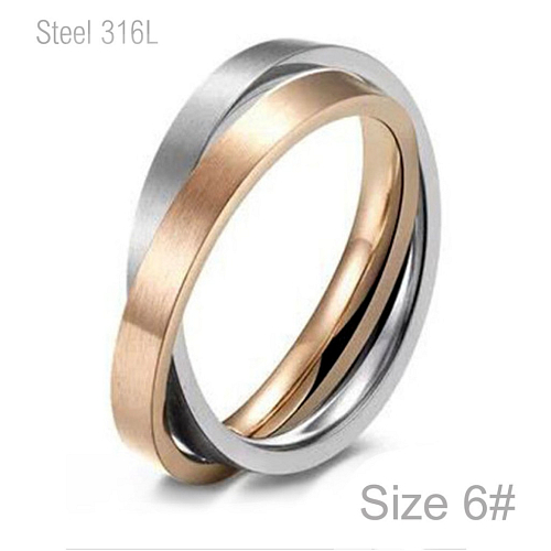 Prsten z chirurgické ocele R 069 dvojitý v barvách Silver and Rose gold o velikosti 6