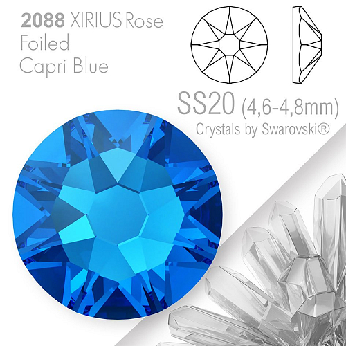 SWAROVSKI  XIRIUS Rose 2088 Foiled. Barva Capri Blue velikost SS20 (4,6-4,8mm). Balení 15Ks.