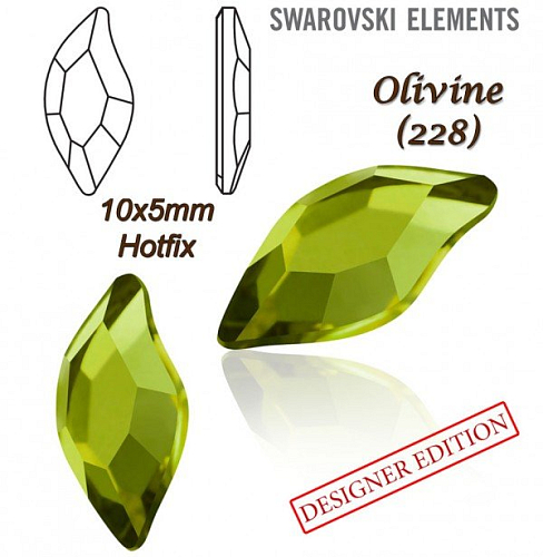 SWAROVSKI HOT-FIX 2797 tvar DIAMOND LEAF FB velikost 10x5mm barva OLIVINE