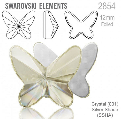 SWAROVSKI 2854 Butterfly Flat Back Foiled velikost 12mm. Barva Crystal Silver Shade 
