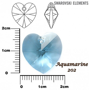SWAROVSKI Heart Pendant barva AQUAMARINE velikost 18x17,5mm.