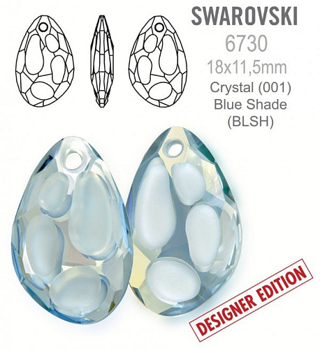 Swarovski 6730 Radiolarian Pendant PF velikost 18x11,5mm. Barva Crystal Blue Shade 