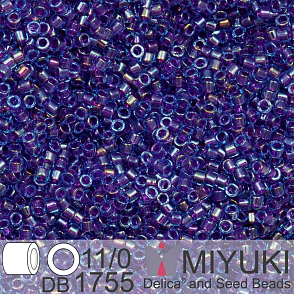 Korálky Miyuki Delica 11/0. Barva Fuchsia Lined Aqua AB DB1755. Balení 5g