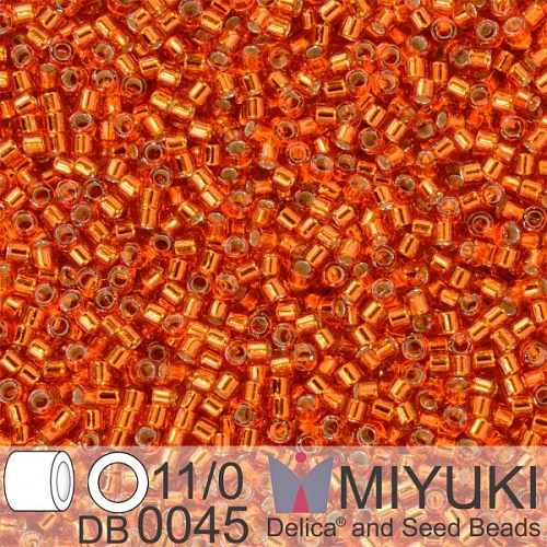Korálky Miyuki Delica 11/0. Barva S/L Orange DB0045. Balení 5g.