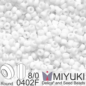 Korálky Miyuki Round 8/0. Barva 0402F Matte White. Balení 5g