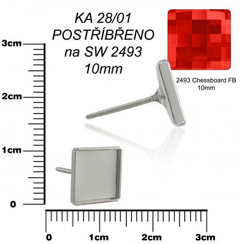 NÁUŠNICE puzeta na SWAROVSKI Chessboard FB 10mm . Barva stříbrná. Ozn-KA 28/01. 