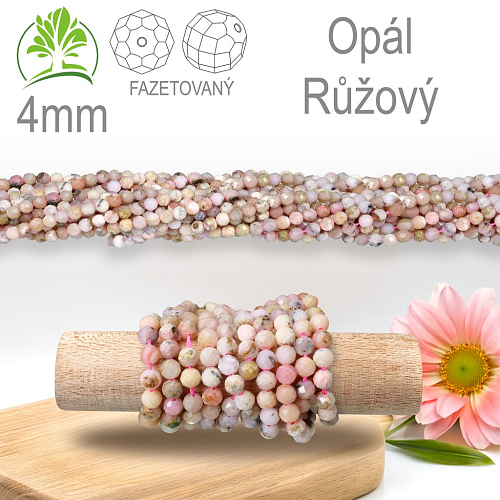Korálky z minerálů Opál Růžový Fazetovaný přírodní polodrahokam. Velikost pr.4mm. Balení 95Ks.