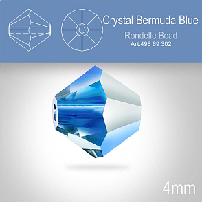 PRECIOSA Bicone MC BEAD (sluníčko) velikost 4mm. Barva CRYSTAL BERMUDA BLUE. Balení 31ks .