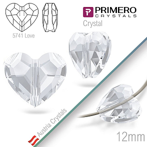 Korálky PRIMERO Crystals . Tvar 5741 Love. Barva Crystal  Velikost 12mm