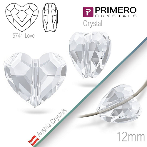 Korálky PRIMERO Crystals . Tvar 5741 Love. Barva Crystal  Velikost 12mm
