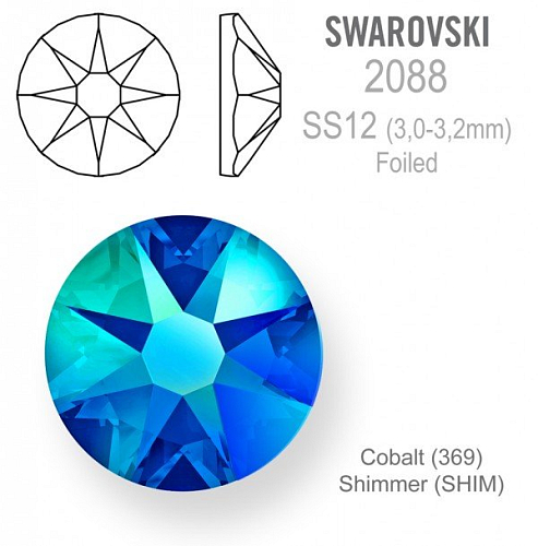 SWAROVSKI 2088 XIRIUS FOILED velikost SS12 barva Cobalt Shimmer 