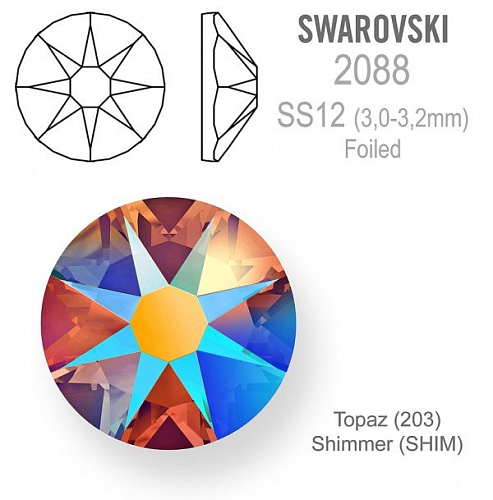 SWAROVSKI 2088 XIRIUS FOILED velikost SS12 barva Topaz Shimmer 