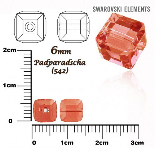 SWAROVSKI CUBE Beads 5601 barva PADPARADSCHA velikost 6mm.