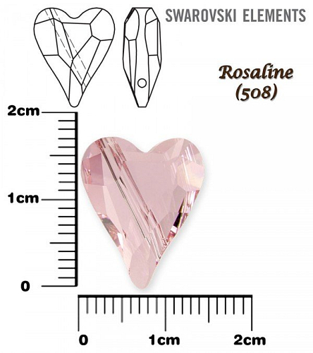 SWAROVSKI KORÁLKY 5743 Heart Bead barva ROSALINE velikost 17mm.