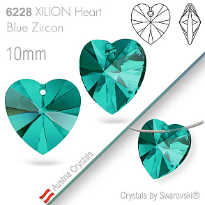 Swarovski XILION Heart 6228. Barva Blue Zircon. Velikost 10mm