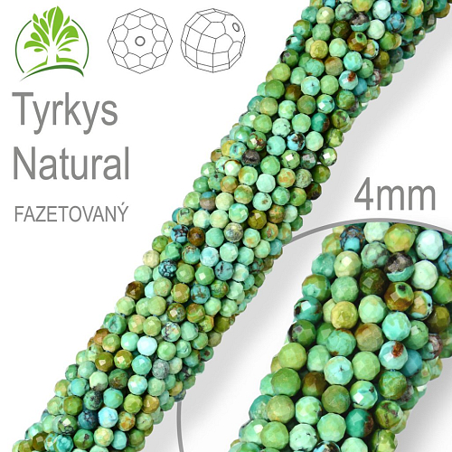 Korálky z minerálů  Tyrkys Natural Fazetovaný přírodní polodrahokam. Velikost pr.4mm. Balení 95Ks. 