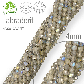 Korálky z minerálů Labradorit Fazetovaný přírodní polodrahokam. Velikost pr.3,6mm. Balení 90Ks.
