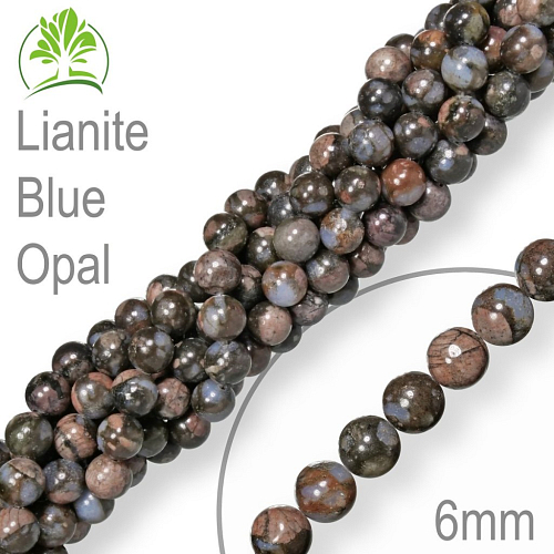 Korálky z minerálů Lianite Blue Opal přírodní polodrahokam. Velikost pr.6mm. Balení 12Ks.