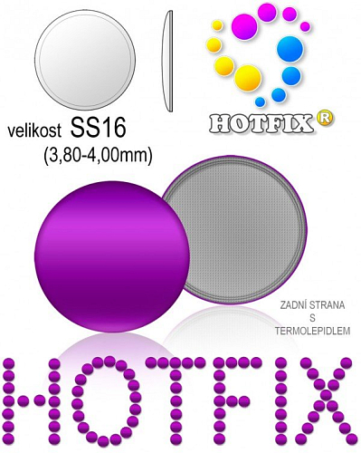 Kovové NAILHEAD HOTFIX nažehlovací polotovary. Velikost SS16 (3,80-4,00mm) Tl.0,6mm. Barva 036 FIALOVÁ (lesklá ocelová). Balení 60Ks.