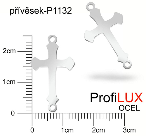 Přívěsek Chirurgická Ocel ozn-P1132 KŘÍŽEK 2x otvor velikost 14x25mm tl.1.0mm. Velikost otvoru pr. 1,5mm.Řada přívěsků ProfiLUX. 