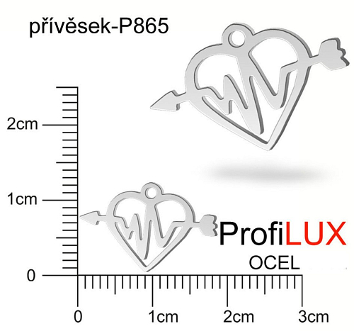 Přívěsek Chirurgická Ocel ozn-P865 SRDCE s kardiogramem velikost 18x13mm. Řada přívěsků ProfiLUX
