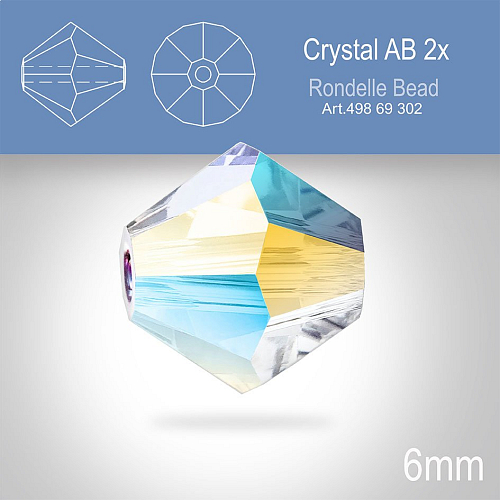 PRECIOSA Bicone MC BEAD (sluníčko) velikost 6mm. Barva CRYSTAL AB 2x. Balení 18ks .