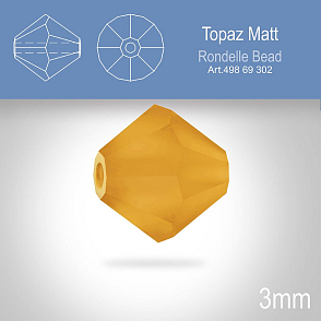 PRECIOSA Bicone (sluníčko) velikost 3mm. Barva TOPAZ MATT. Balení 40ks