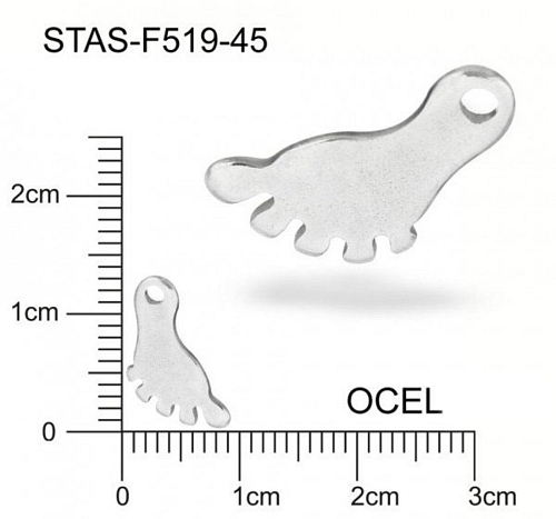 Přívěsek CHIRURGICKÁ OCEL ozn.-STAS-F519-45 tvar STOPA velikost 12x8mm.