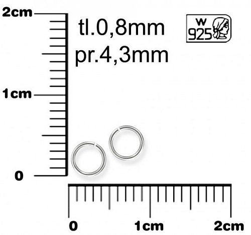 Spojovací kroužek . Velikost 0,8x 4,3mm. Materiál STŘÍBRO AG925.