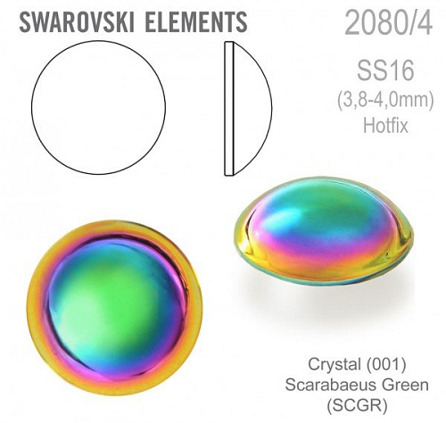 Swarovski 2080/4 Cabochon Round velikost SS16 barva Crystal SCARABGRE Hotfix 