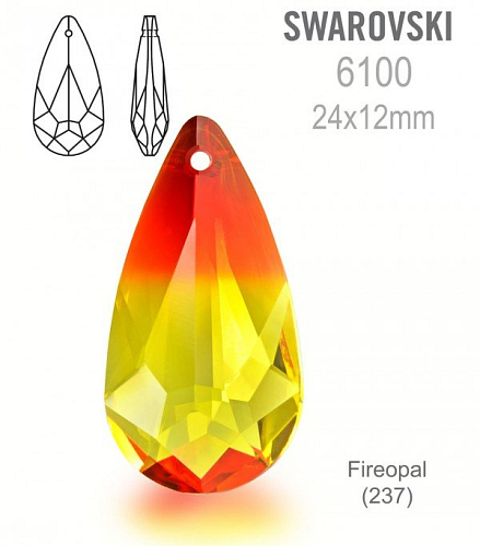 Swarovski 6100 Pendant barva Fireopal (237)  velikost 24x12mm.