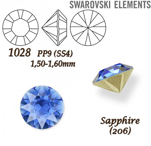 SWAROVSKI ELEMENTS 1028 Chaton Stone PP9 (SS4) 1,50-1,60mm barva SAPPHIRE (206).
