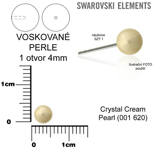 SWAROVSKI 5818 Voskované Perle 1otvor barva CRYSTAL CREAM PEARL velikost 4mm.