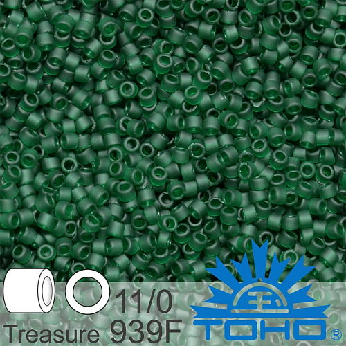 Korálky TOHO tvar TREASURE (válcové). Velikost 11/0. Barva č. 939F-Transparent-Frosted Green Emerald . Balení 5g.