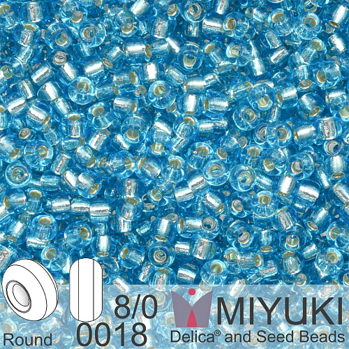 Korálky Miyuki Round 8/0. Barva 0018 Silverlined Aqua. Balení 5g