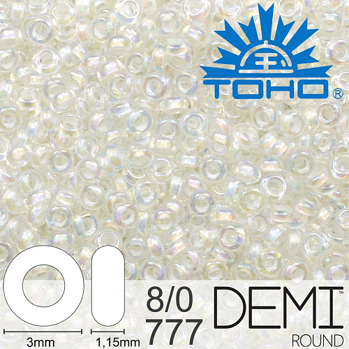 Korálky TOHO Demi Round 8/0. Barva 777  Inside-Color Rainbow Crystal/Creme-Lined. Balení 5g
