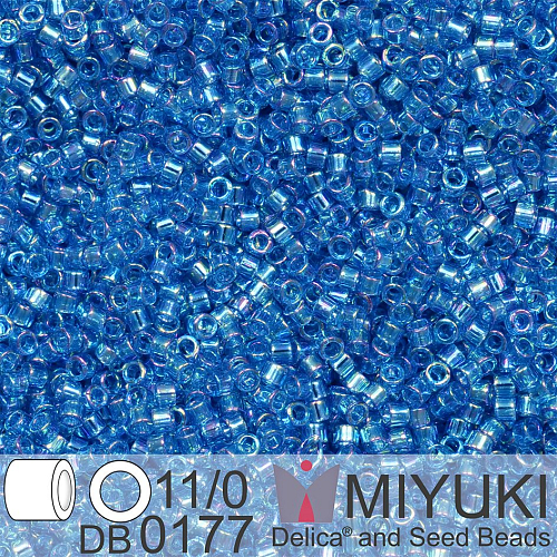 Korálky Miyuki Delica 11/0. Barva Tr Capri Blue AB DB0177. Balení 5g.